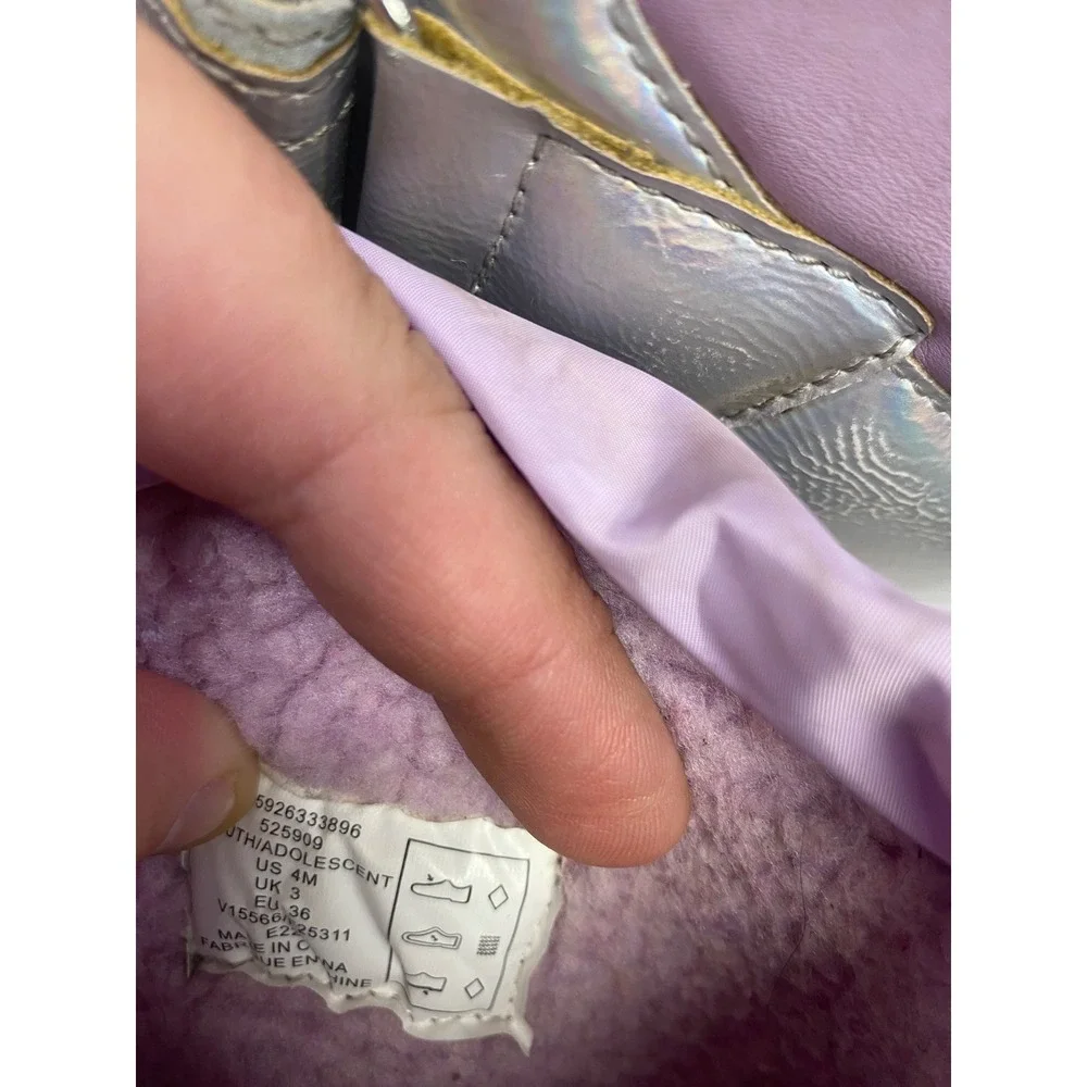 Lands End Kids Purple Silver Holographic Winter Snow Boots‎ Size 4M